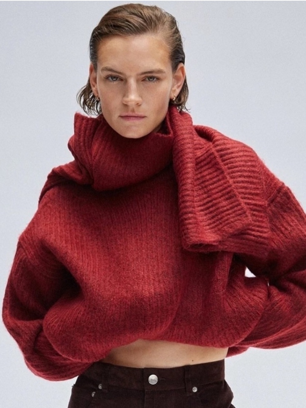 Thakoon Chunky Scarf Turtleneck Sweater Burgundy Size Small